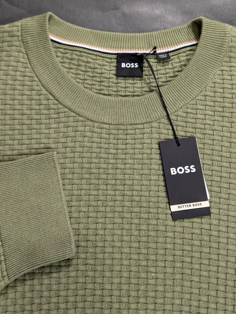 $228 Hugo Boss H-Imberto B&T Green Cotton Textured Knit Sweater Men`s Size 3XLT